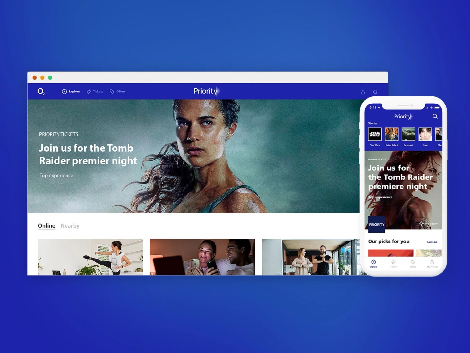 O2 Priority app on a phone and a laptop