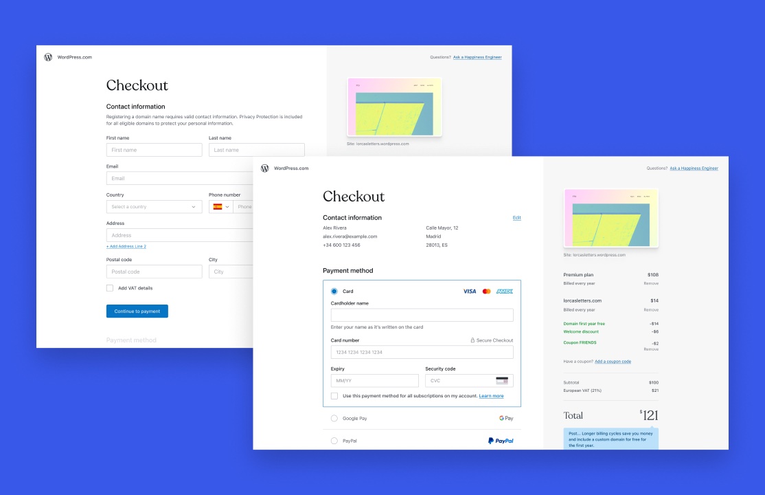 A one-click WordPress.com checkout